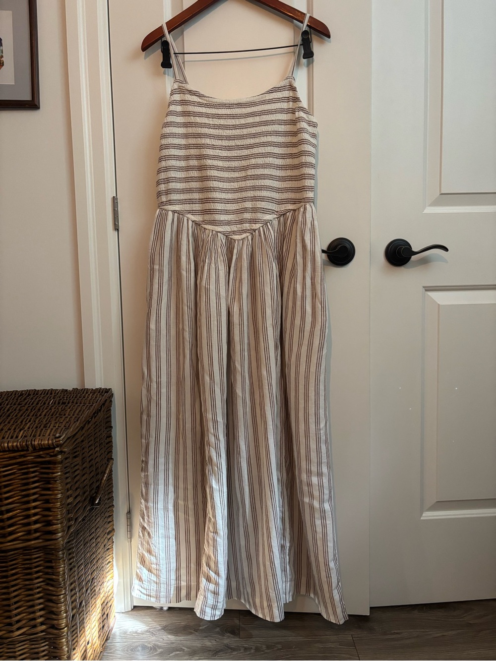 Striped M&S Beige and White Maxi Dress - Sleeveless Summer Dress